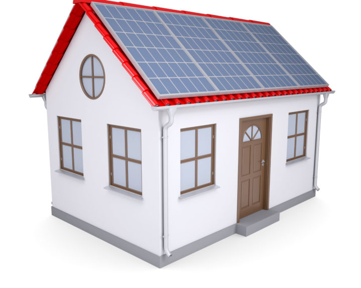 House with solar panels. Isolated render on a white background