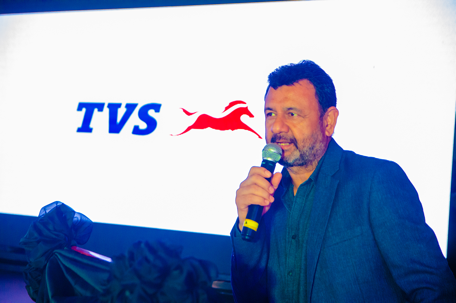 Mahendra Pratap - Business Head - Simba TVS , addressing the gathering