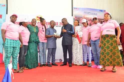 L-R, Mr. Akem-Harumi, Mr. Mahendra Pratap, Business Head, Simba TVS, the President of the Institute for Chartered Accountants of Nigeria (ICAN), Mrs. Eyitayo Olujumoke, President of the Women in Africa for Transformation Initiative, Chief Mrs. Rachel Akem-Harumi, the Olu of Ilado Akoko Kingdom, HRM Eng. Rotimi Ikugbayagbe and Olori Oluyemisi Stella Ikugbayigbe at the Future Women Conference 2023 held at the University of Lagos Auditorium, recently.