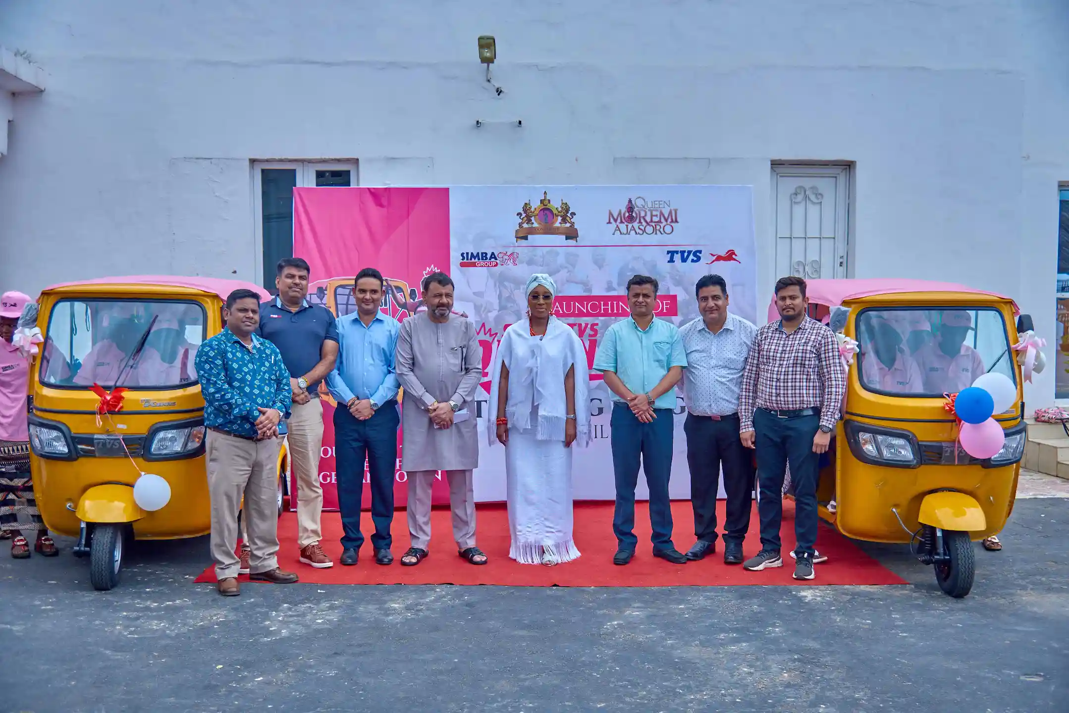 Caption: Her Majesty, the Queen, Olori Aderonke Ademiluyi (Middle) with Mahendra Pratap, Business Head, Simba TVS along with other Senior officers of Simba TVS during the launch of the Simba TVS Queen Riders Program in Ile-Ife, Osun state, Nigeria.